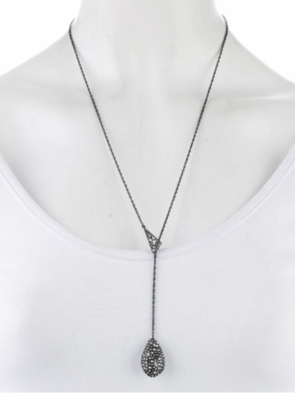 NEW Alexis Bittar Origami Lariat Necklace Gunmetal Pavé Crystal JL23